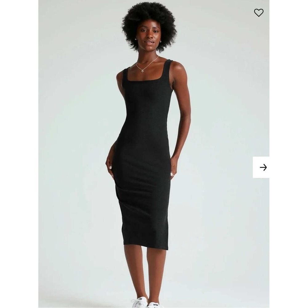 Beyond Yoga Midi Dress Womens XL Black NWT Square Neck Ribbed Side Slit Slim Fit